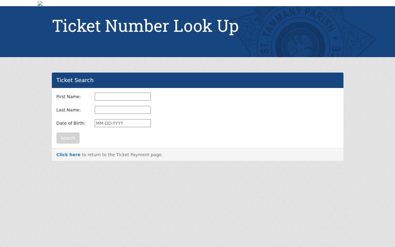 St. Tammany Parish traffic warrant records name and date of birth ticket lookup results