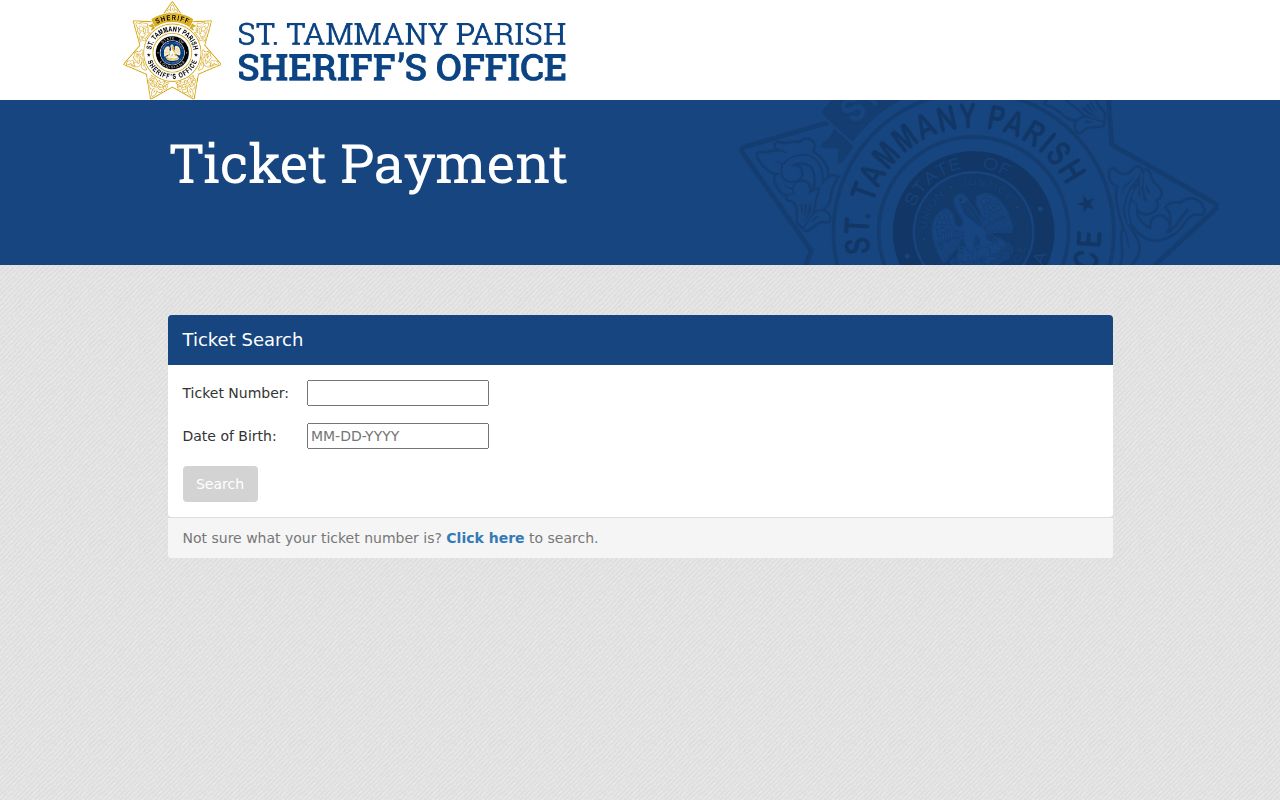 St. Tammany Parish traffic warrant records ticket number and date of birth lookup form