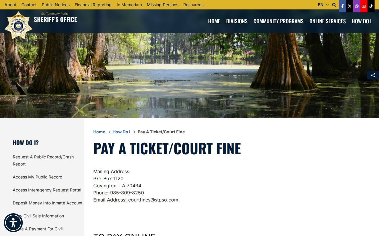 St. Tammany Parish active warrant records ticket payment options by mail, counter, and phone