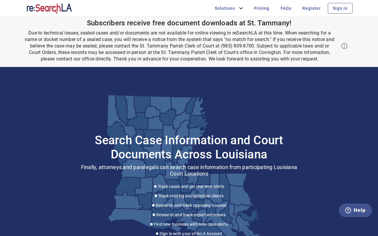 St. Tammany Parish warrant records public case search landing form