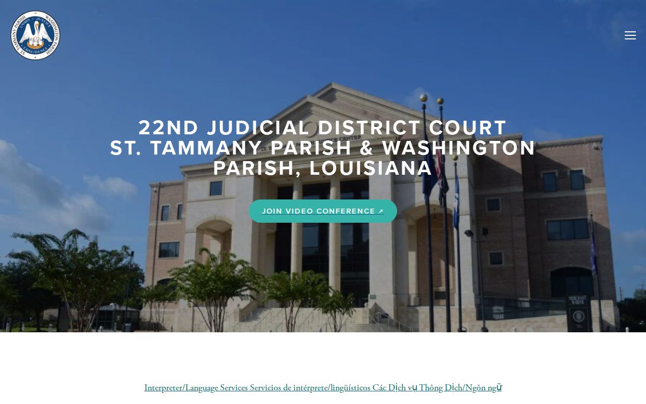 St. Tammany Parish warrant records court structure page for the 22nd Judicial District Court