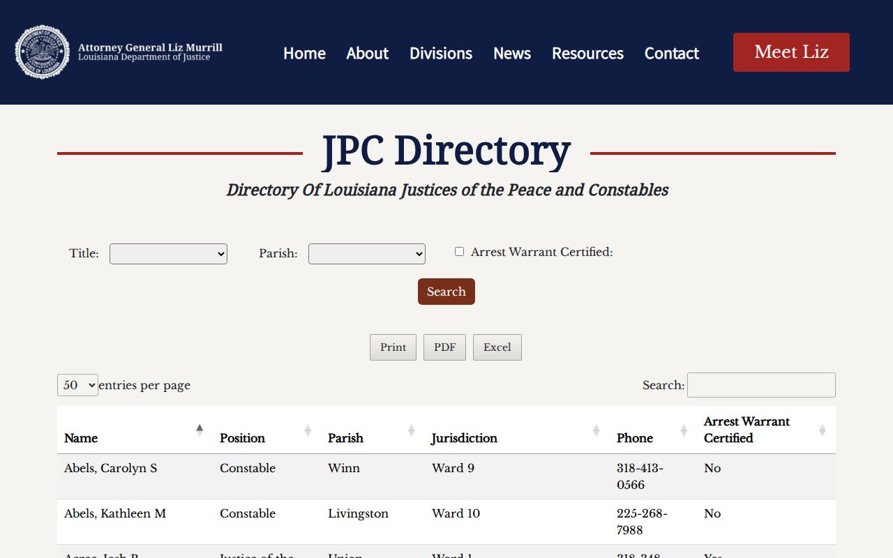 St. Tammany Parish warrant records justice court directory with parish and title filters