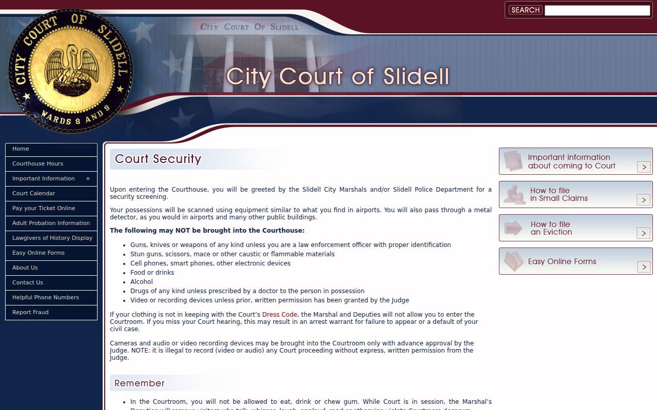 St. Tammany Parish bench warrant records courthouse security and missed hearing notice page