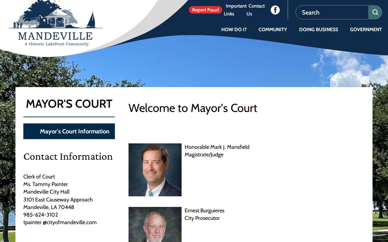 St. Tammany Parish municipal court warrant records page for Mandeville Mayor's Court