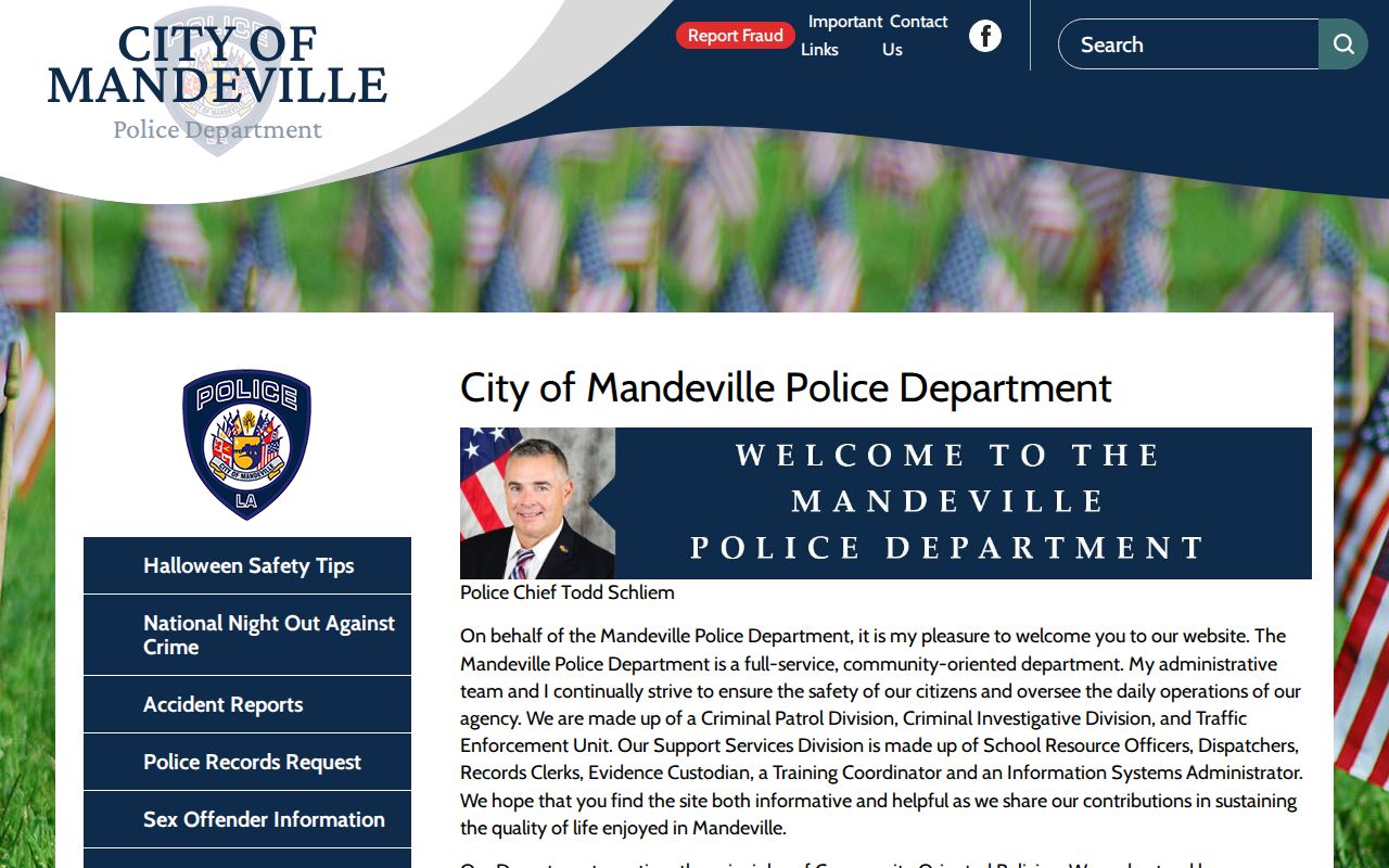 Mandeville warrant records police department records and traffic links page