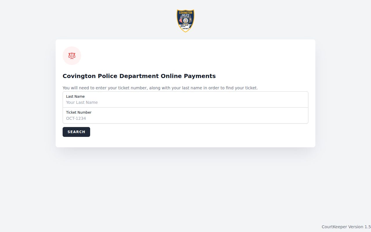 Covington warrant records Mayor's Court vendor fields for last name, date of birth, and citation number