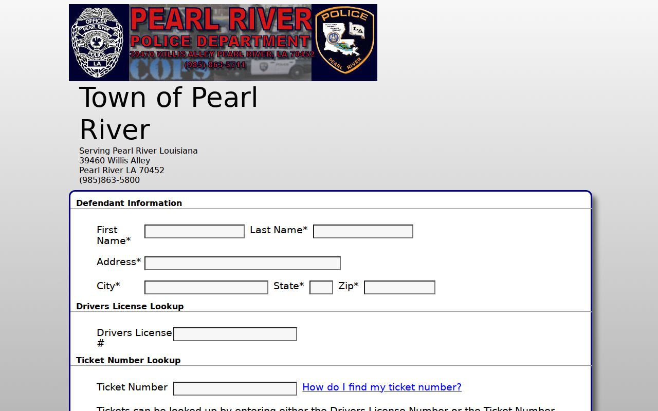 Pearl River warrant records official linked QuickCourt ticket lookup fields