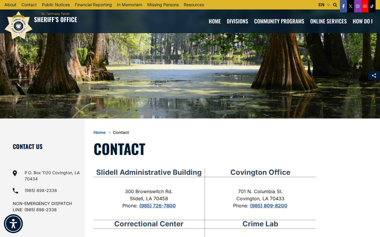 St. Tammany Parish warrant records office contacts for the sheriff's Covington and Slidell locations